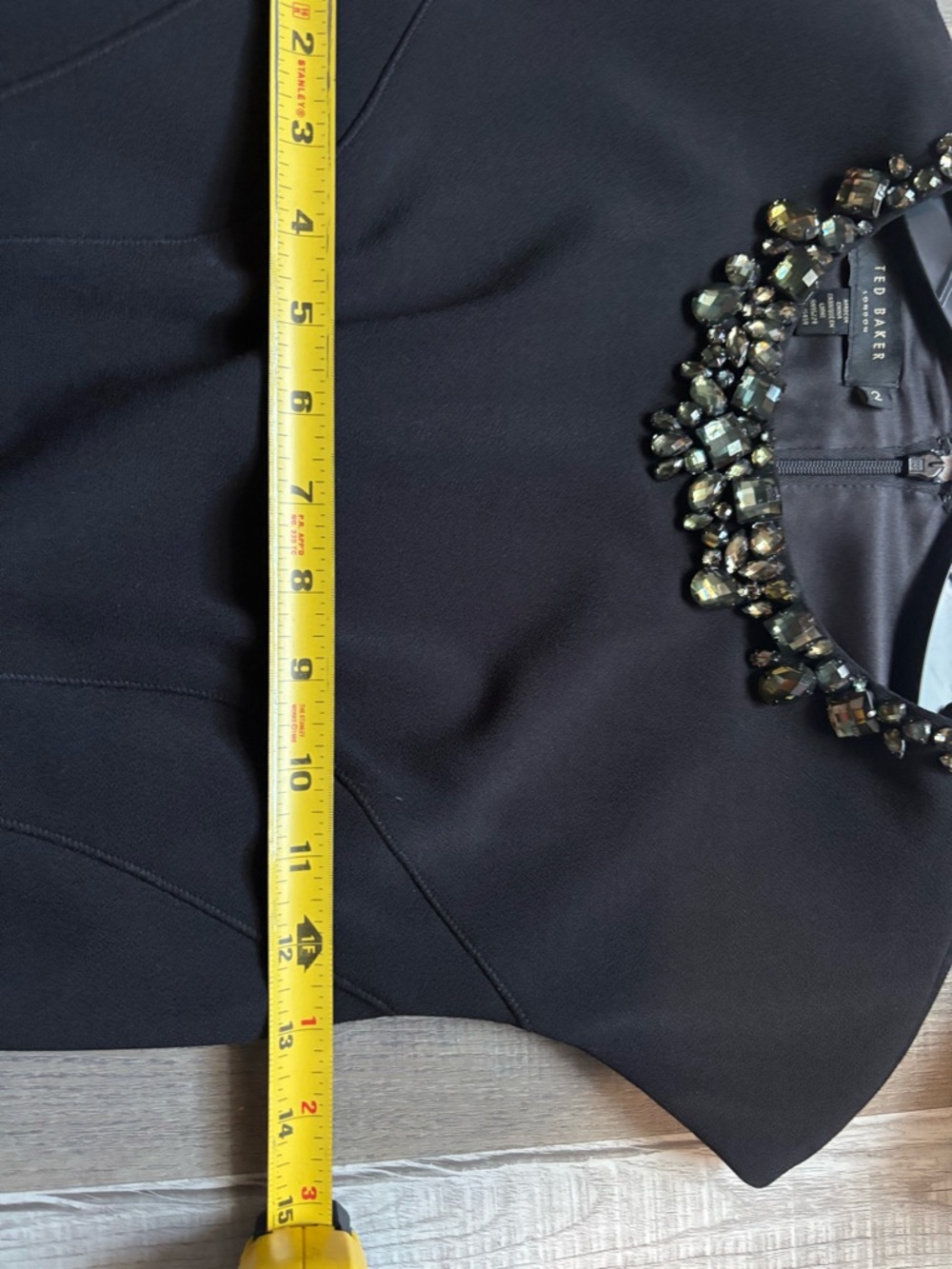 Ted Baker Black Embellished Neckline Sheath Dress Size 2 US 6 Cap Sleeve LBD - Picture 7 of 9